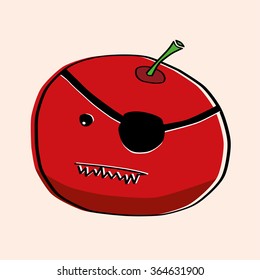Vector illustration of a Bad Apple with snarling teeth and eye patch to show how evil he is