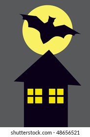 vector illustration with bad black bat and full moon