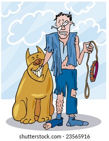 vector illustration of bad dog and his battered owner
