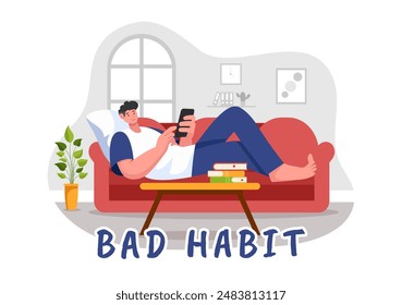 Vektorillustration von schlechten Gewohnheiten mit ungesunden Lebensstilen wie Fast Food essen oder Alkohol trinken in einem flachen Cartoon-Stil Hintergrund