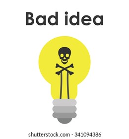 Vector illustration for bad idea with yellow light bulb with skull symbol