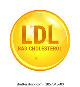 Vector Illustration Of Bad LDL Cholesterol. Low-density Lipoprotein. Vector Medical Or Pharmaceutical Shining Yellow Icon For Health Isolated On A White Background. Cardiovascular Disease Problem.	