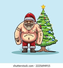 vector illustration of bad santa claus with crismas tree