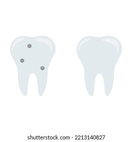 Vector illustration. A bad tooth and a healthy tooth.