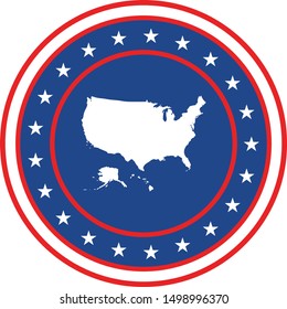 Vector illustration of Badge of America with Alaska and Hawaii in Colors of USA flag