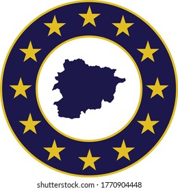 ilustración vectorial de la insignia del mapa azul de Andorra en colores de bandera de la UE