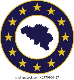 vector illustration of Badge of Blue Map of Belgium in colors of EU flag