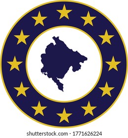 vector illustration of Badge of Blue Map of Montenegro in colors of EU flag