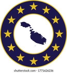 vector illustration of Badge of Blue Map of Malta in colors of EU flag