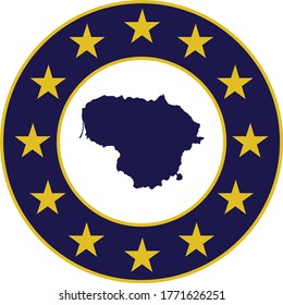 vector illustration of Badge of Blue Map of Lithuania in colors of EU flag