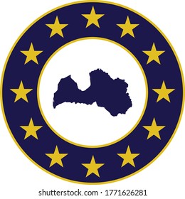 vector illustration of Badge of Blue Map of Latvia in colors of EU flag