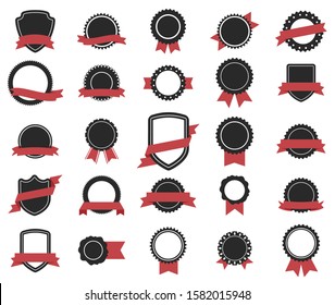 vector illustration of badge and labels with ribbons set