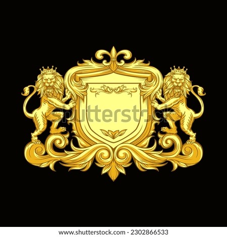 Vector illustration badge ornaments and two lion king