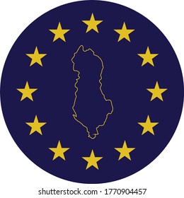 vector illustration of Badge of Outline Map of Albania in colors of EU flag