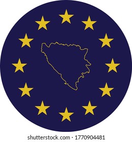 vector illustration of Badge of Outline Map of Bosnia and Herzegovina in colors of EU flag