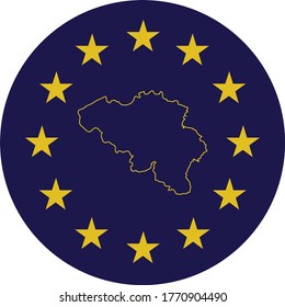ilustración vectorial de la insignia del mapa de esquema de Bélgica en colores de la bandera de la UE