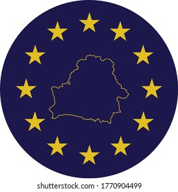 ilustración vectorial de la insignia del mapa de esquema de Bielorrusia en colores de la bandera de la UE