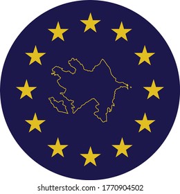 ilustración vectorial de la insignia del mapa de esquema de Azerbaiyán en colores de la bandera de la UE