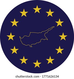 ilustración vectorial de la insignia del mapa esquemático de Chipre en colores de la bandera de la UE