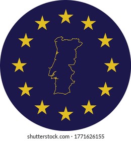 ilustración vectorial de la marca del mapa de contorno de Portugal en colores de la bandera de la UE