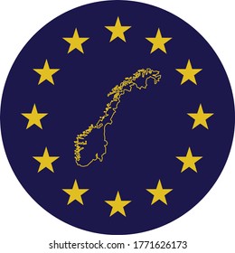 vector illustration of Badge of Outline Map of Norway in colors of EU flag