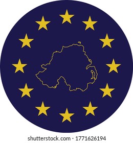 vector illustration of Badge of Outline Map of North Ireland in colors of EU flag
