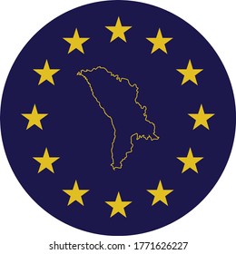 vector illustration of Badge of Outline Map of Moldova in colors of EU flag