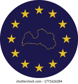 vector illustration of Badge of Outline Map of Latvia in colors of EU flag