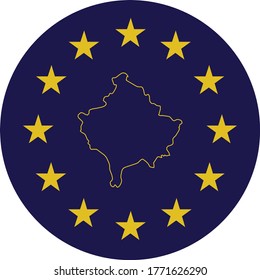 ilustración vectorial de la insignia del mapa esquemático de Kosovo en colores de la bandera de la UE