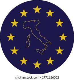 ilustración vectorial de la insignia del mapa de esquema de Italia en colores de la bandera de la UE