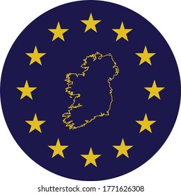 vector illustration of Badge of Outline Map of Republic of Ireland in colors of EU flag