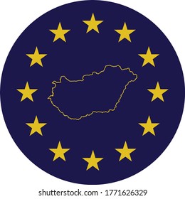 vector illustration of Badge of Outline Map of Hungary in colors of EU flag