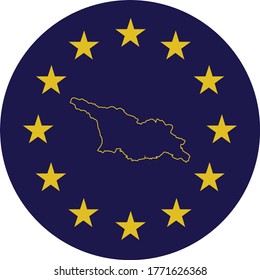 vector illustration of Badge of Outline Map of Georgia in colors of EU flag