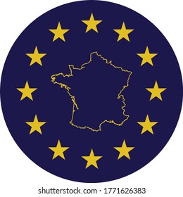 ilustración vectorial de la insignia del mapa de esquema de Francia en colores de la bandera de la UE