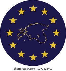 vector illustration of Badge of Outline Map of Estonia in colors of EU flag