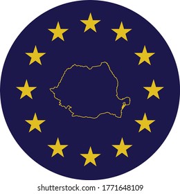 ilustración vectorial de la insignia del mapa de esquema de Rumanía en colores de la bandera de la UE