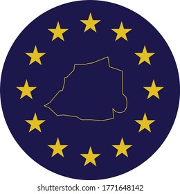vector illustration of Badge of Outline Map of Vatican in colors of EU flag