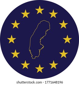 vector illustration of Badge of Outline Map of Sweden in colors of EU flag