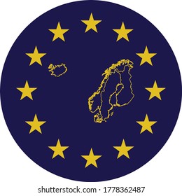 vector illustration of Badge of Outline Map of North-Nordic countries in colors of EU flag