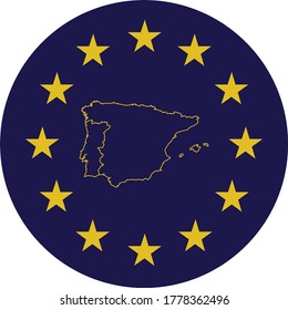 vector illustration of Badge of Outline Map of Iberian peninsula countries in colors of EU flag