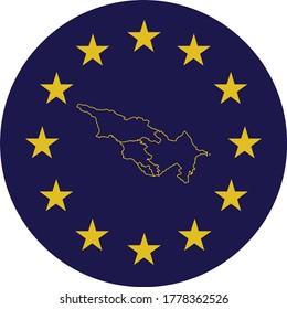 vector illustration of Badge of Outline Map of Caucasus countries in colors of EU flag