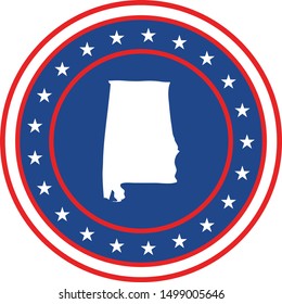 Vector illustration of Badge of the State of Alabama in Colors of USA flag