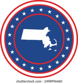 Vector illustration of Badge of the State of Massachusetts in Colors of USA flag