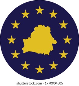 vector illustration of Badge of Yellow Map of Belarus in colors of EU flag