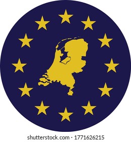 vector illustration of Badge of Yellow Map of Netherlands in colors of EU flag