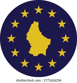 vector illustration of Badge of Yellow Map of Luxembourg in colors of EU flag