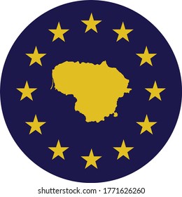vector illustration of Badge of Yellow Map of Lithuania in colors of EU flag