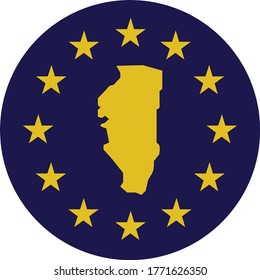 Vektorgrafik von Badge of Yellow Map von Gibraltar in Farben der EU-Flagge