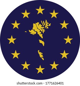 vector illustration of Badge of Yellow Map of Faeroe Islands in colors of EU flag