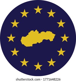 vector illustration of Badge of Yellow Map of Slovakia in colors of EU flag